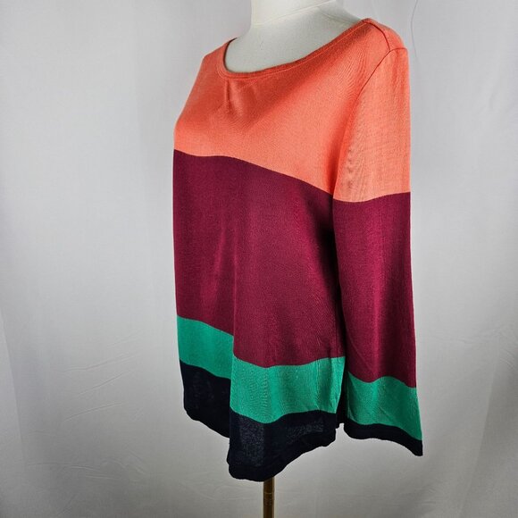 J.Crew Colorblock Lightweight Sweater Medium Linen Blend  Boatneck Preppy - Picture 2 of 8